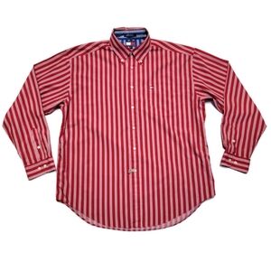 Tommy Hilfiger Mens Striped Red & White Button Down Shirt Casual Preppy Size XL